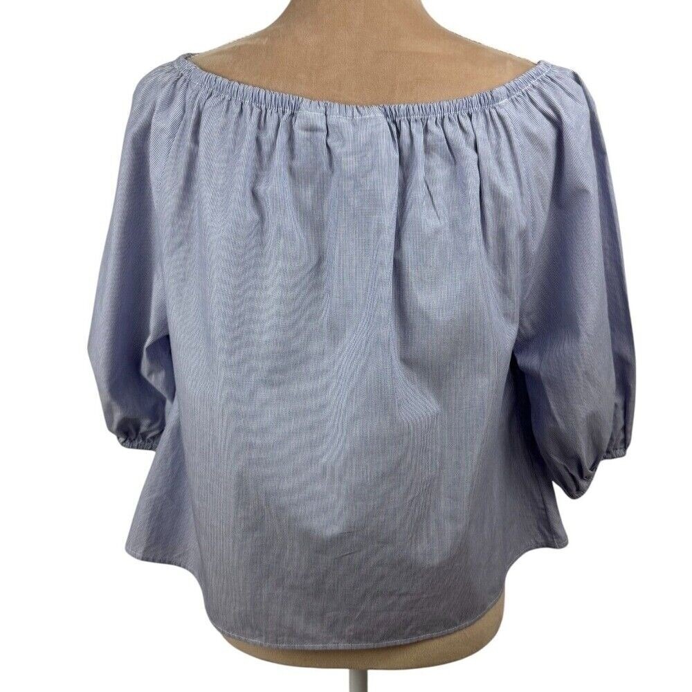 Maeve Womens XS Top Blue White Cotton Chambray Off Shoulder Preppy‎ Spring NWT - Picture 10 of 16
